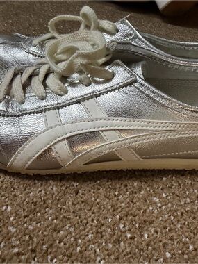 Onitsuka Tiger by Asics Metallic Silver Sneakers with Cream Accents